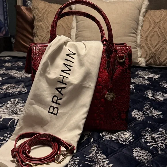 Brahmin Red Crocodile-Embossed Satchel - Picture 8 of 9